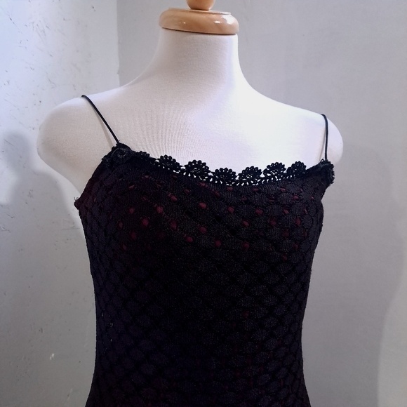 JS collections | Black and red lace trim spaghetti strap long evening go… - Picture 3 of 11